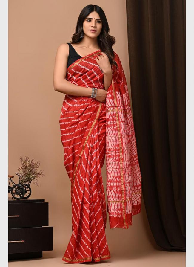 Chanderi Silk Red Festival Wear Printed Saree